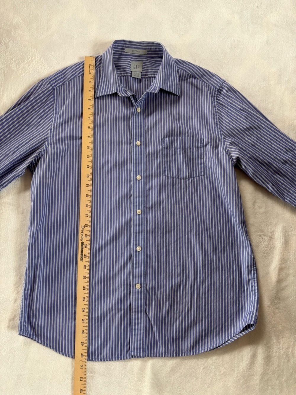 GAP Men's Blue Striped Long Sleeve Button Down Shirt - Fitted - Large - Picture 4 of 11
